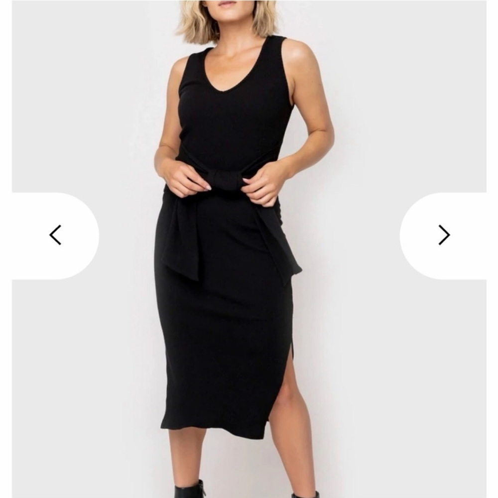 GIBSONLOOK Black‎ Sleeveless Ribbed Midi Dress Wrap Style Size Medium NWT